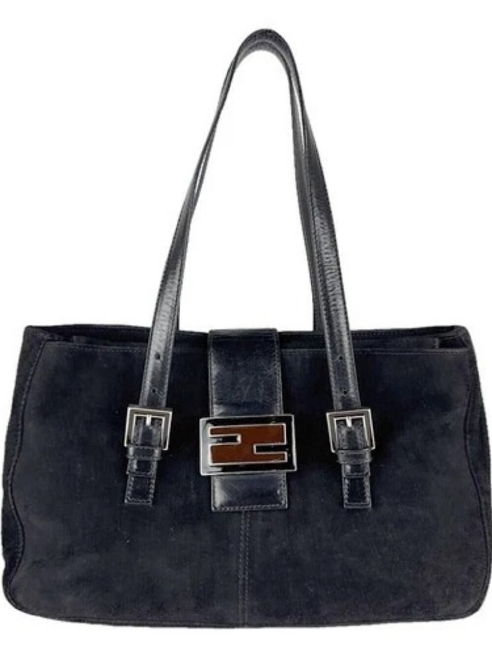 Auth FENDI Handbag Black Suede/Leather - z8740